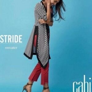 Cabi Stride black and white open front cardigan